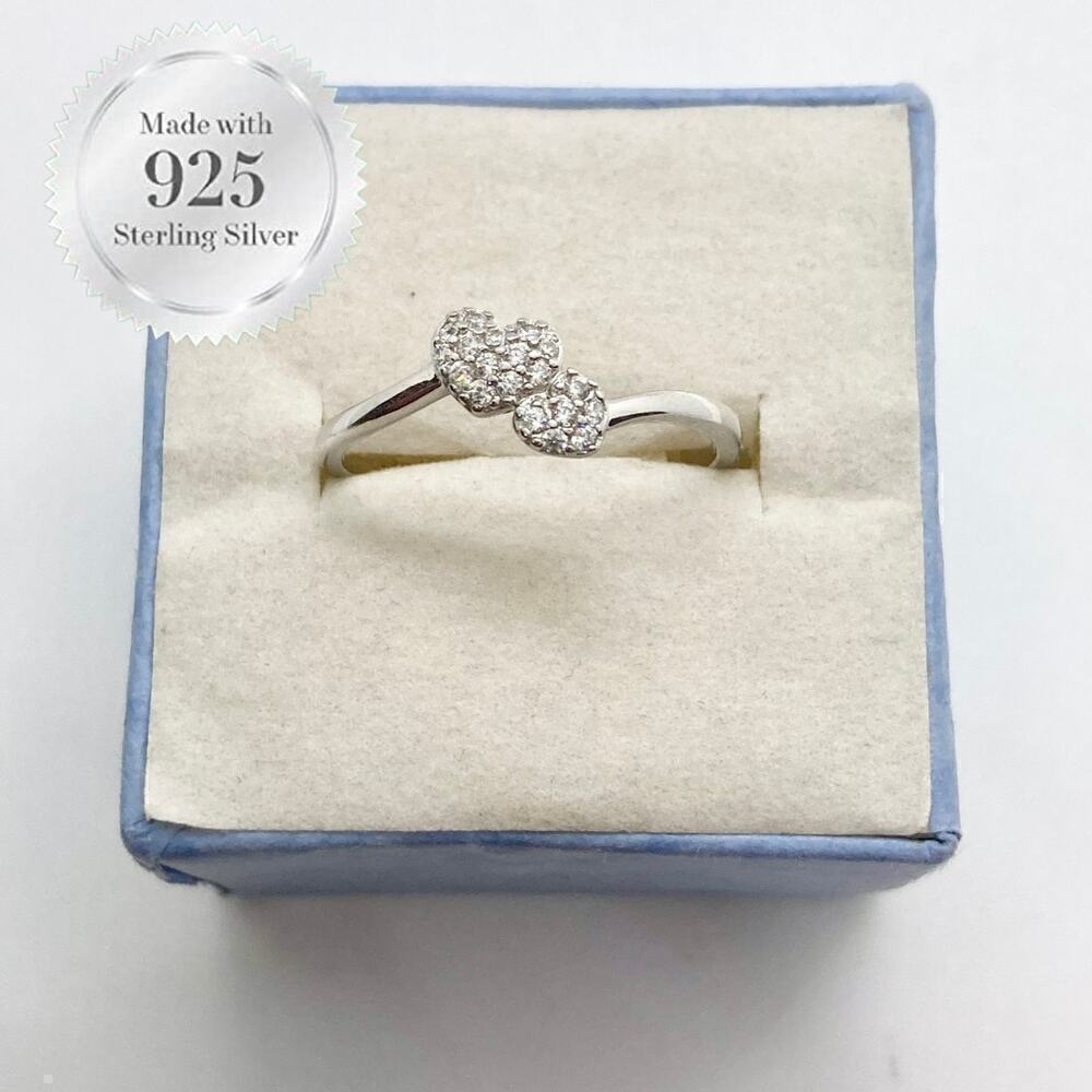 Sterling Silver Double Heart CZ Ring Size 7